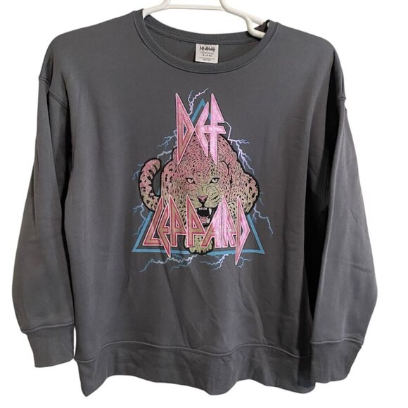 Def Leppard Tops - Def Leppard Metallic Pink/Gray Oversized Sweatshirt Size Small (4/6)